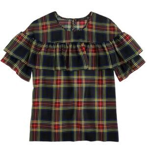 J. Crew Plaid Ruffle Blouse - Red, Yellow, Blue